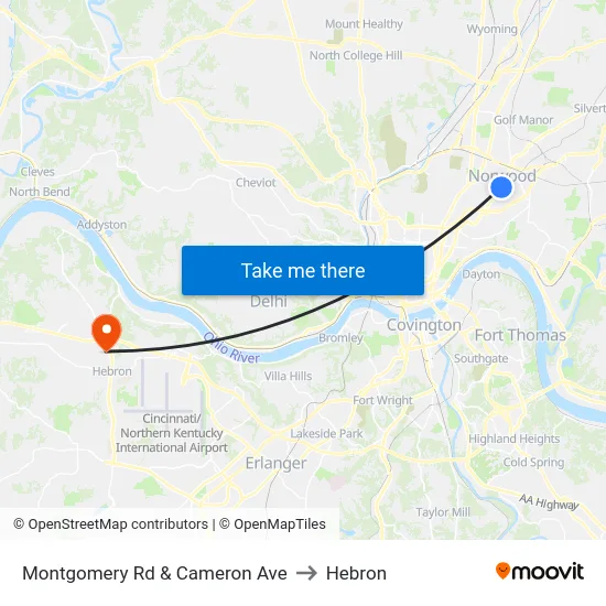 Montgomery Rd & Cameron Ave to Hebron map