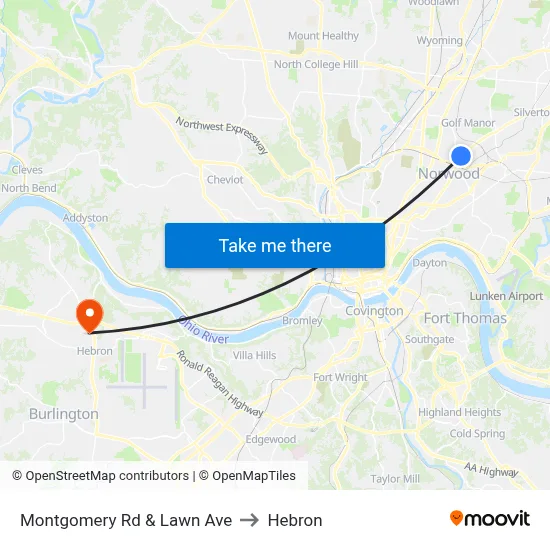 Montgomery Rd & Lawn Ave to Hebron map