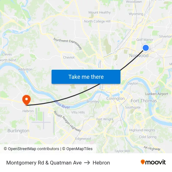 Montgomery Rd & Quatman Ave to Hebron map