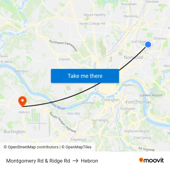 Montgomery Rd & Ridge Rd to Hebron map