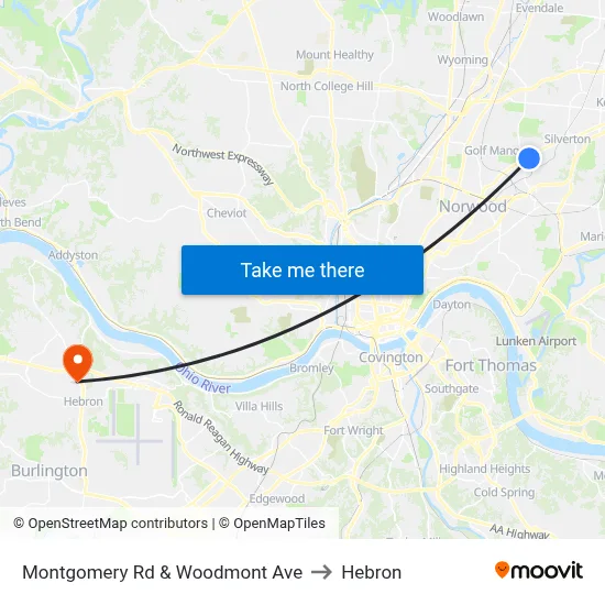 Montgomery Rd & Woodmont Ave to Hebron map