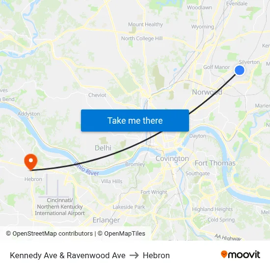 Kennedy Ave & Ravenwood Ave to Hebron map