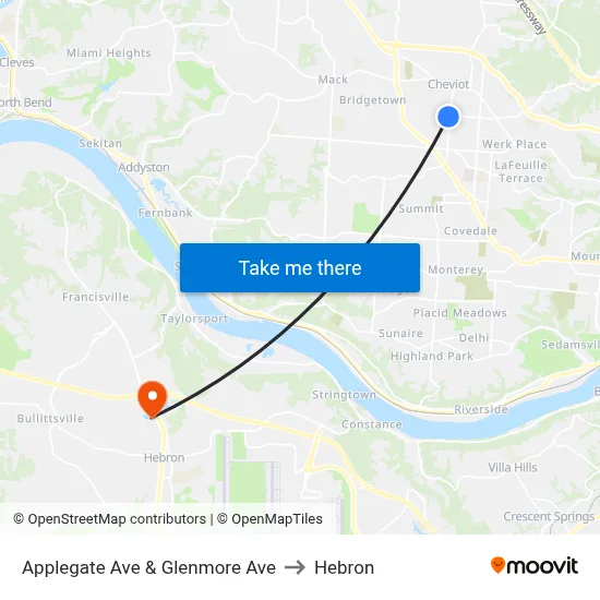 Applegate Ave & Glenmore Ave to Hebron map