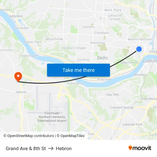 Grand Ave & 8th St to Hebron map