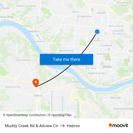Muddy Creek Rd & Allview Cir to Hebron map