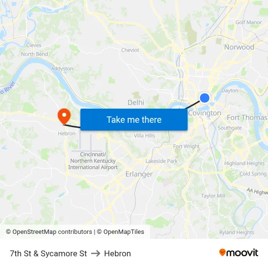 7th St & Sycamore St to Hebron map