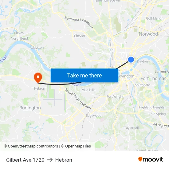 Gilbert Ave 1720 to Hebron map