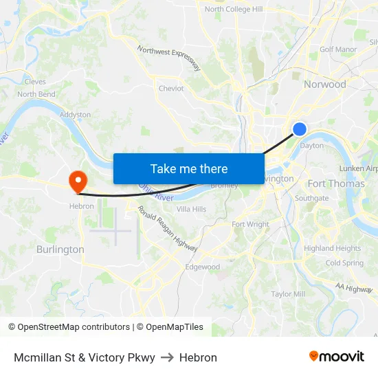 Mcmillan St & Victory Pkwy to Hebron map