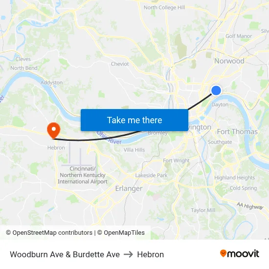 Woodburn Ave & Burdette Ave to Hebron map