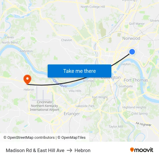 Madison Rd & East Hill Ave to Hebron map