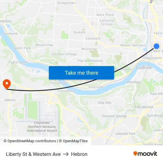 Liberty St & Western Ave to Hebron map