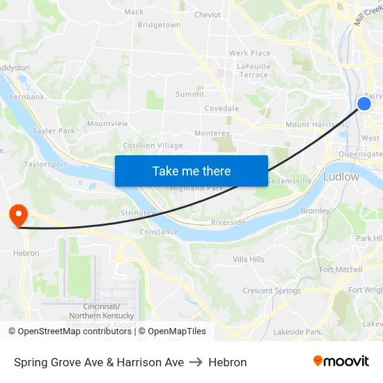 Spring Grove Ave & Harrison Ave to Hebron map