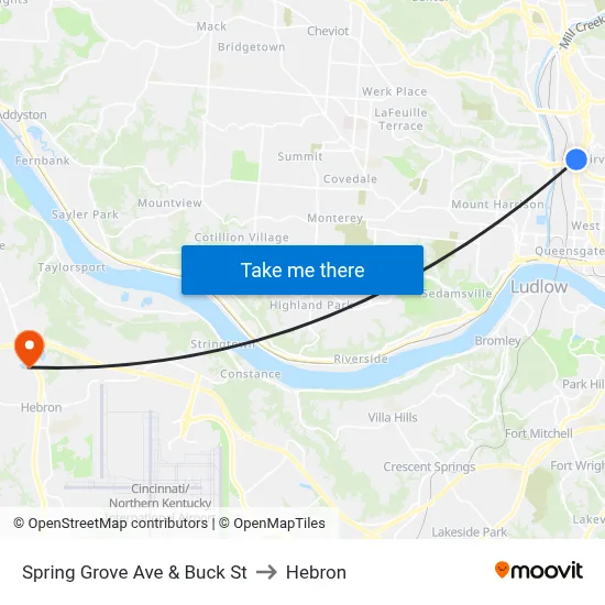 Spring Grove Ave & Buck St to Hebron map