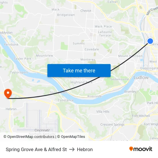 Spring Grove Ave & Alfred St to Hebron map