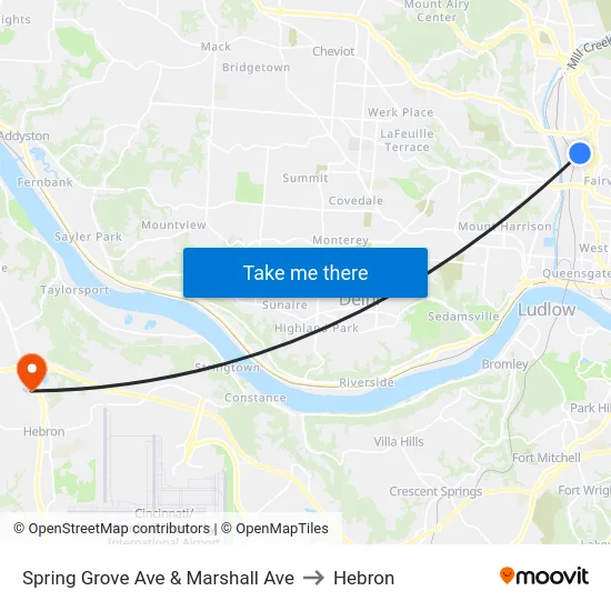 Spring Grove Ave & Marshall Ave to Hebron map
