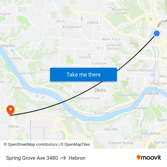 Spring Grove Ave 3480 to Hebron map