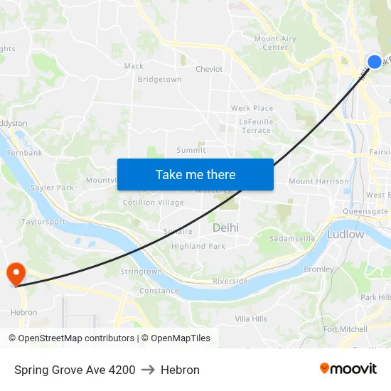 Spring Grove Ave 4200 to Hebron map