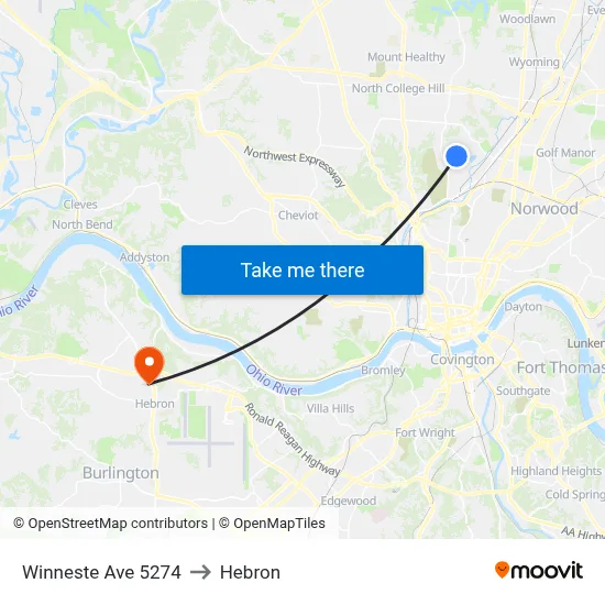 Winneste Ave 5274 to Hebron map