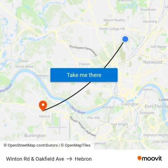 Winton Rd & Oakfield Ave to Hebron map