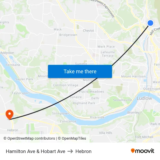 Hamilton Ave & Hobart Ave to Hebron map