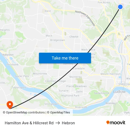 Hamilton Ave & Hillcrest Rd to Hebron map