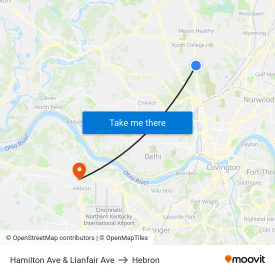 Hamilton Ave & Llanfair Ave to Hebron map