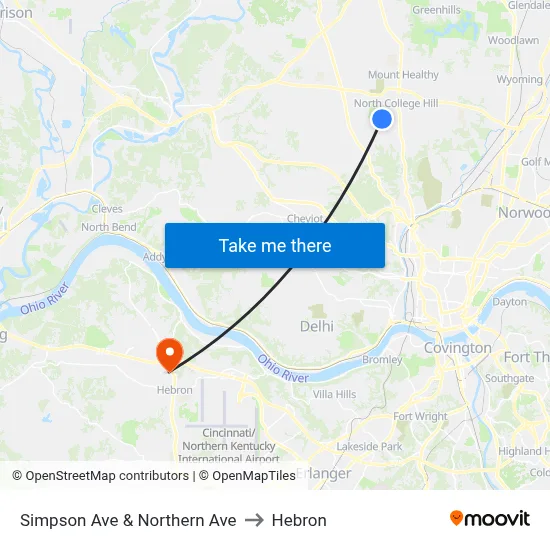 Simpson Ave & Northern Ave to Hebron map