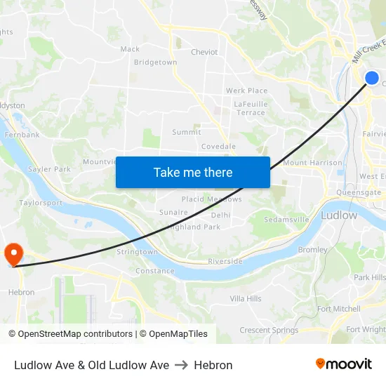 Ludlow Ave & Old Ludlow Ave to Hebron map