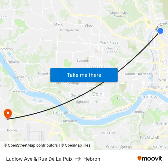 Ludlow Ave & Rue De La Paix to Hebron map