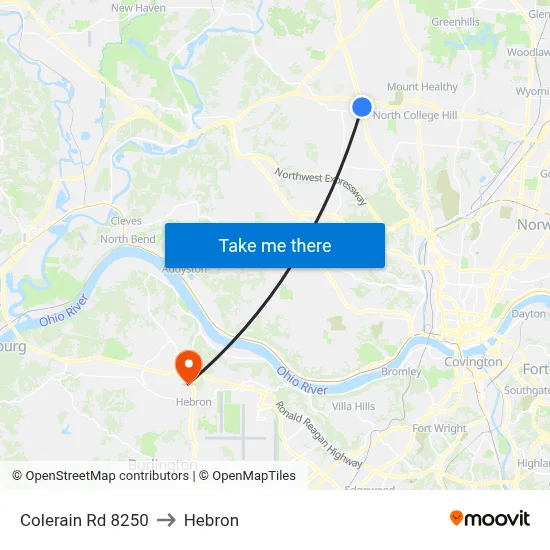 Colerain Rd 8250 to Hebron map