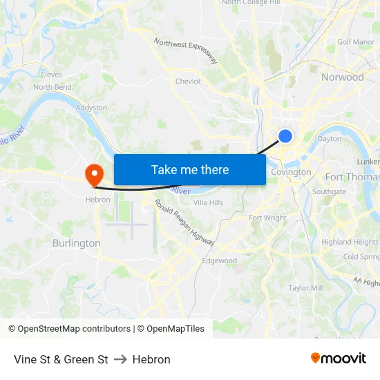 Vine St & Green St to Hebron map