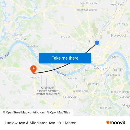 Ludlow Ave & Middleton Ave to Hebron map