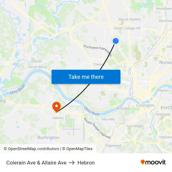 Colerain Ave & Allaire Ave to Hebron map