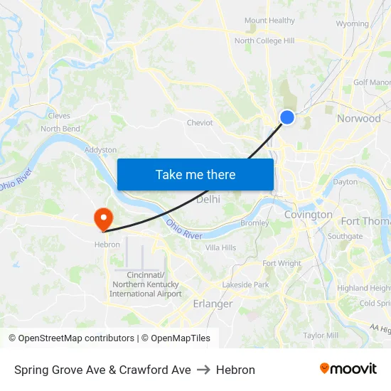 Spring Grove Ave & Crawford Ave to Hebron map