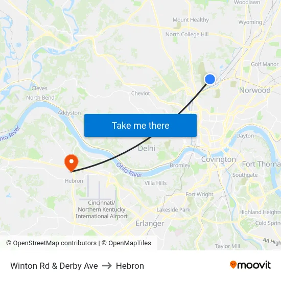 Winton Rd & Derby Ave to Hebron map