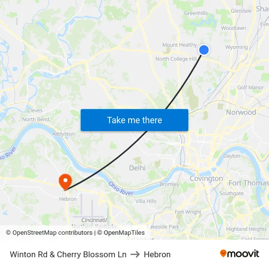 Winton Rd & Cherry Blossom Ln to Hebron map