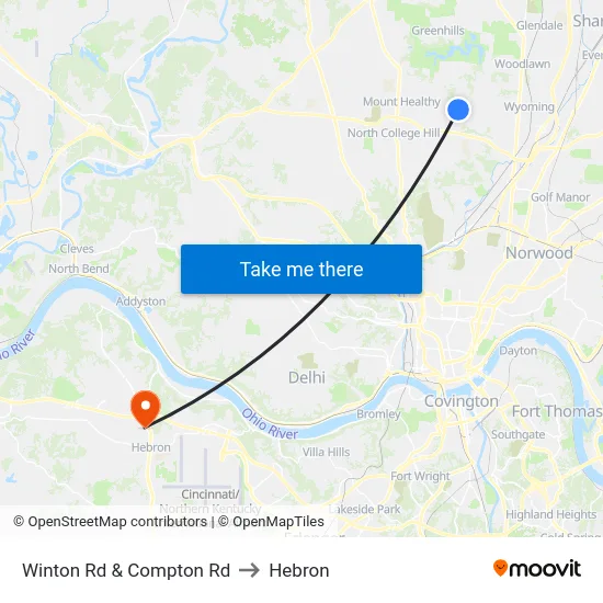 Winton Rd & Compton Rd to Hebron map