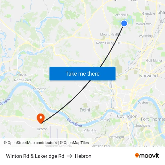 Winton Rd & Lakeridge Rd to Hebron map