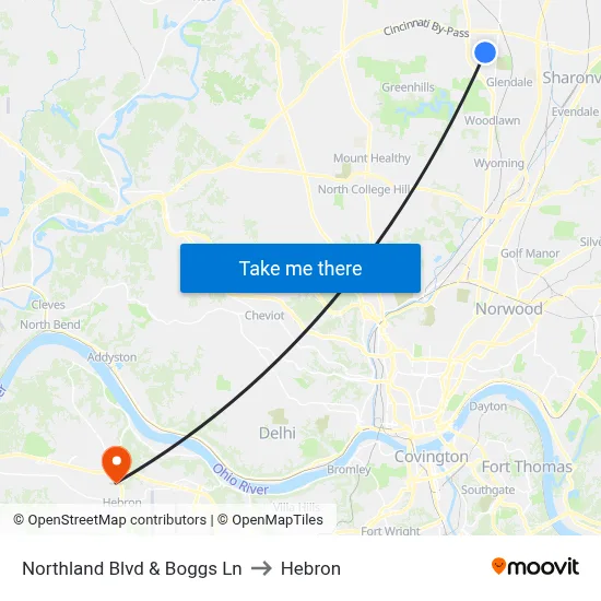 Northland Blvd & Boggs Ln to Hebron map
