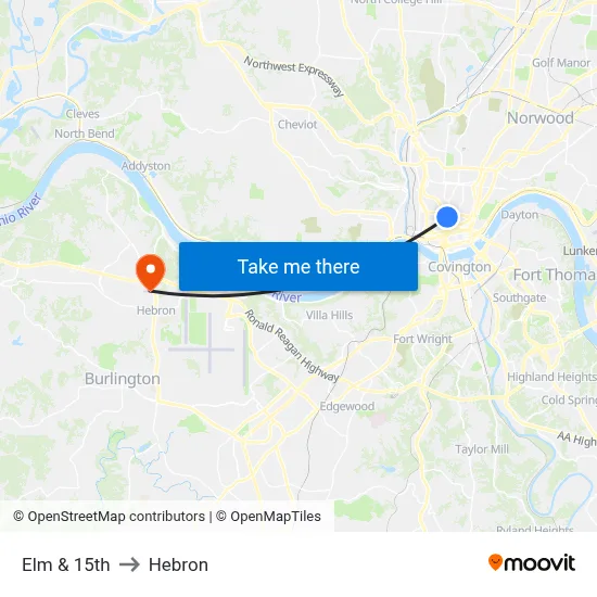 Elm & 15th to Hebron map