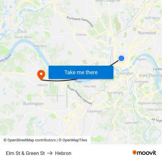 Elm St & Green St to Hebron map