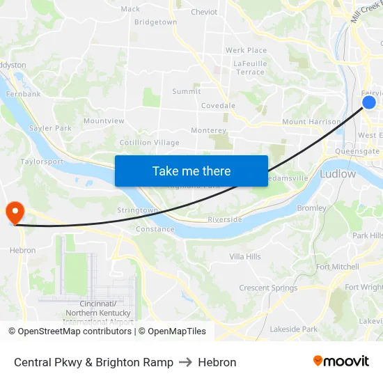 Central Pkwy & Brighton Ramp to Hebron map