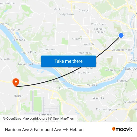 Harrison Ave & Fairmount Ave to Hebron map