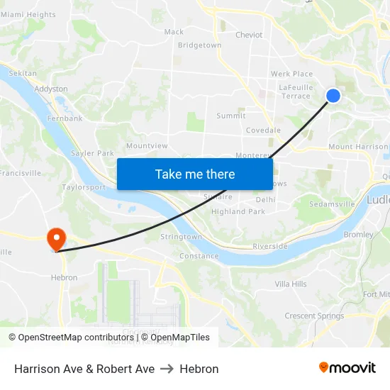 Harrison Ave & Robert Ave to Hebron map