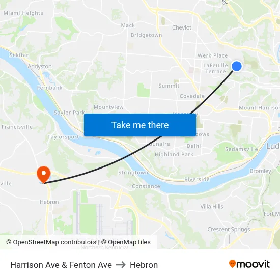 Harrison Ave & Fenton Ave to Hebron map