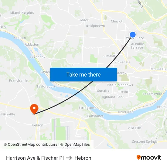 Harrison Ave & Fischer Pl to Hebron map