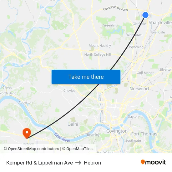 Kemper Rd & Lippelman Ave to Hebron map