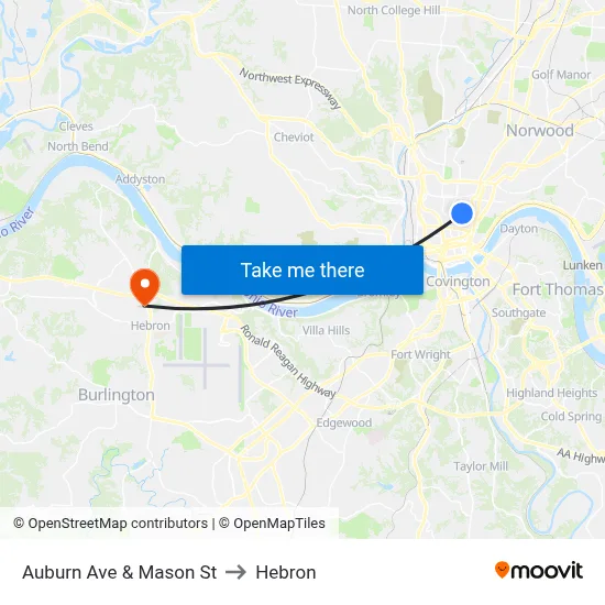 Auburn Ave & Mason St to Hebron map