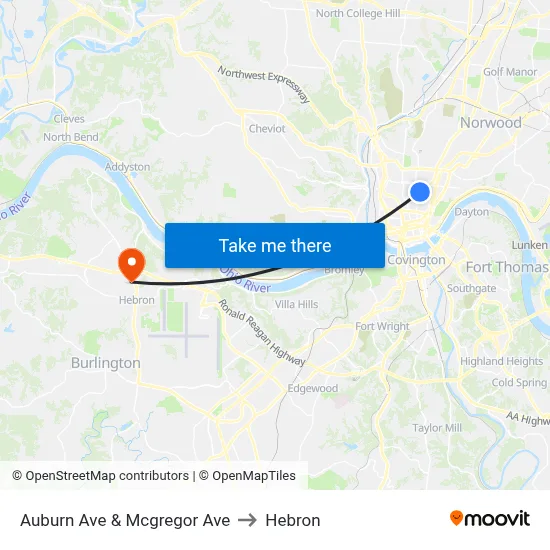 Auburn Ave & Mcgregor Ave to Hebron map