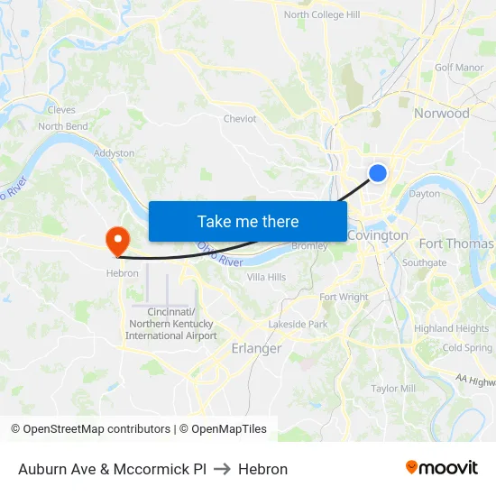 Auburn Ave & Mccormick Pl to Hebron map